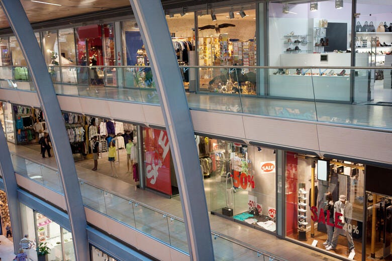 a high angle view of a shopping mall
